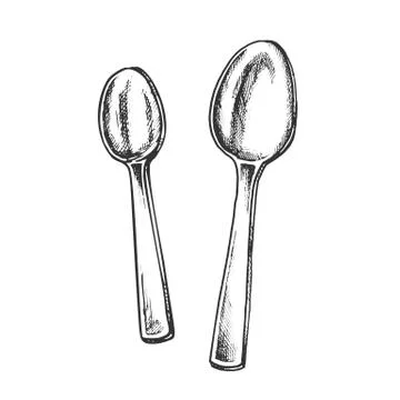 Spoons Metallic Kitchenware Monochrome Vector Stock Illustration