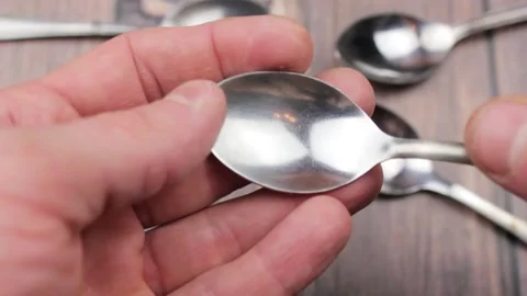 The Spoons. Tea dessert spoons. Silver spoons. Old tablespoons. Stock Footage 171623788