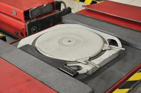 Spooring tool or wheel alignment turntable Stock Photos