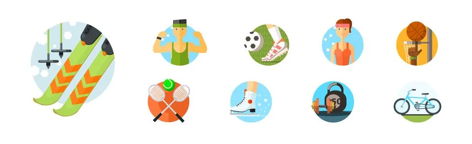 Sport Activity and Training Icon in Round Shape Vector Set Stock Illustration