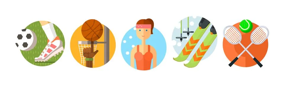 Sport Activity and Training Icon in Round Shape Vector Set Stock Illustration
