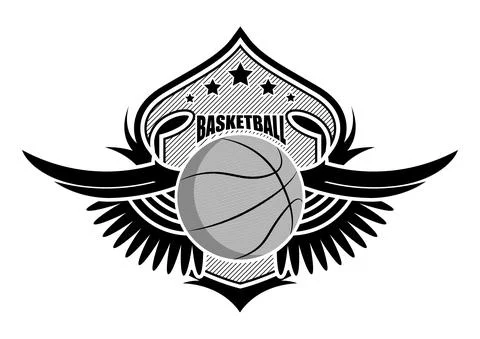 Sport ball on background of stylized shield with wings. Basketball  sporting Stock Illustration