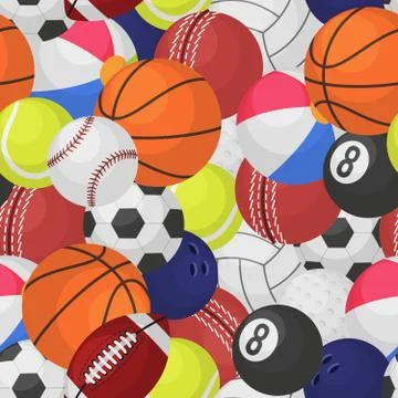 Sport ball seamless pattern. Sporting equipment balls texture game baseball Stock Illustration