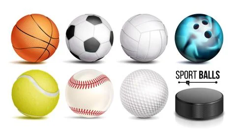 Sport Ball Set Vector. 3D Realistic. Popular Sports Balls Isolated On White Stock Illustration