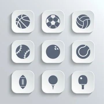 Sport balls icon set - vector white app buttons Stock Illustration