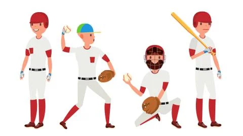 Sport Baseball Player Vector. Classic Uniform. Player Pitching On Field. Dynamic Illustrazione stock