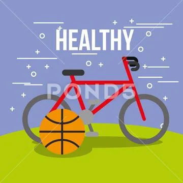 Sport bike and basketball ball healthy Stock Illustration