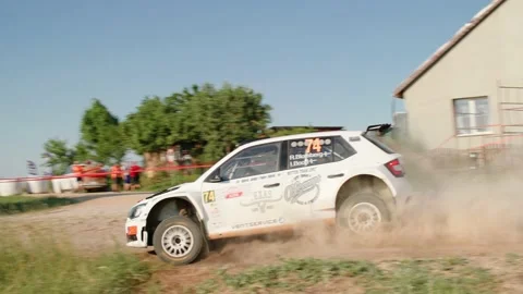 Sport car taking a sharp turn in slow motion Stock Footage 157374368