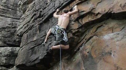 Sport Climbing Guy Making Moves Stock Footage 54560366