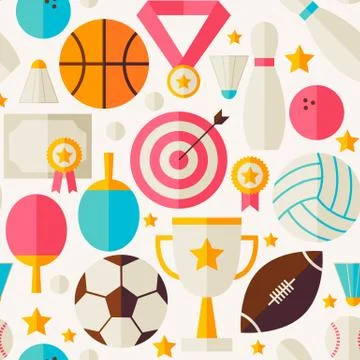 Sport Competition Recreation Vector Flat Seamless Pattern Stock Illustration