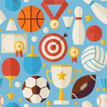 Sport Competition Recreation Vector Flat Blue Seamless Pattern Stock Illustration