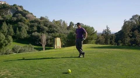 Sport, Concentration, Golf, Golf Course, Swinging, Golf Club, Medium Shot, Dolly Stock Footage 94378913