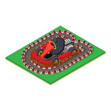 Sport concept icon isometric vector. New red karting car in karting arena icon Stock Illustration