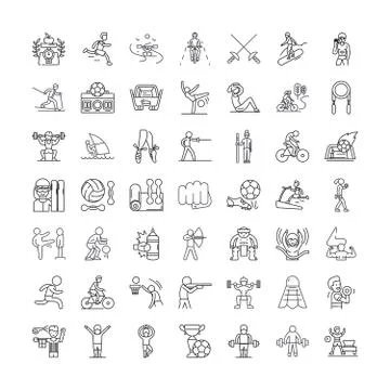 Sport elements linear icons, signs, symbols vector line illustration set Illustrazione stock