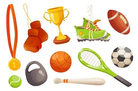 Sport equipment set graphic elements in flat design. Bundle of , gold medal,  イラスト素材