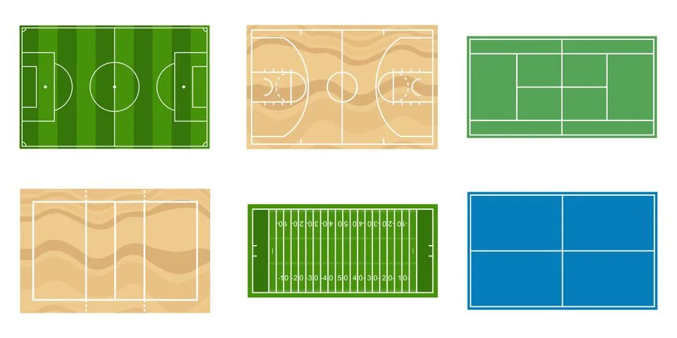 Sport fields set top view vector illustration isolated on white background Stock Illustration