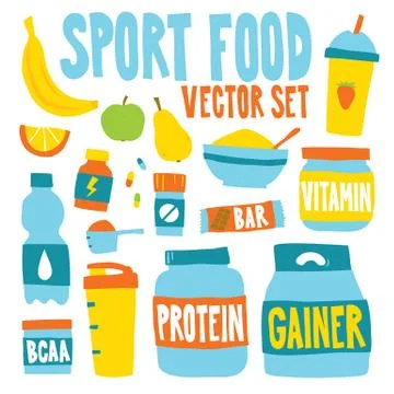 Sport food nutrition objects vector illustration isolated set Stock Illustration
