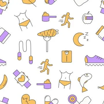 Sport food seamless pattern, vector modern thin line flat design Stock Illustration
