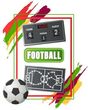 Sport football vector banner, soccer symbols set. Scoreboard, ball and stadium Stock Illustration