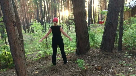 Sport in the forest at sunset Stock Footage 66337193