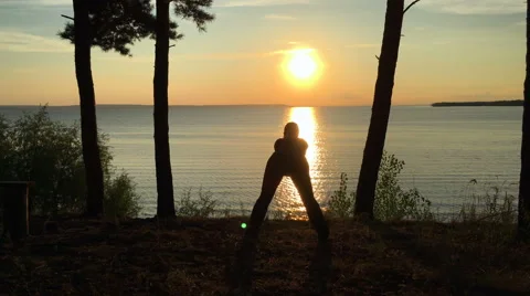 Sport in the forest at sunset Stock Footage 67239748