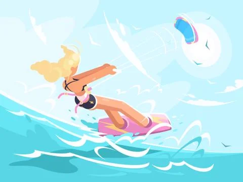 Sport girl on kite surfing Stock Illustration