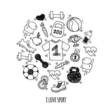 Sport hand drawn vector circle design. Stock Illustration