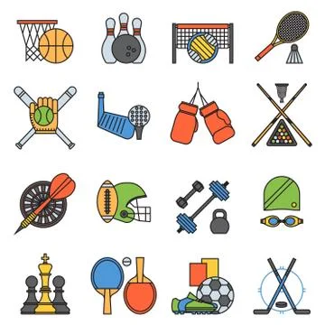 Sport icons seamless pattern background in flat design line pictogram fitness Stock Illustration