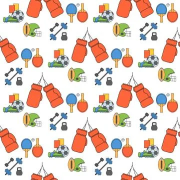Sport icons seamless pattern background in flat design line pictogram fitness イラスト素材