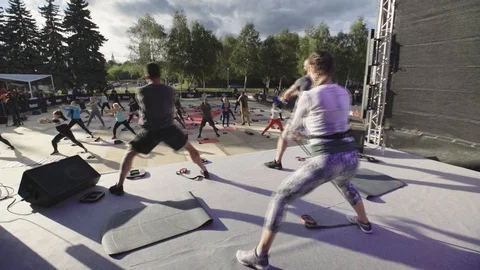 Sport Instructor Display Expander Side Exercises Stock Footage 107564744