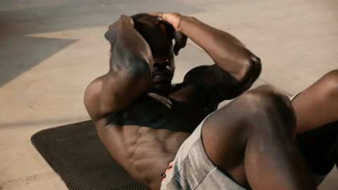 Sport man doing abs crunches exercise, fitness workout at gym Stock Footage 137294029