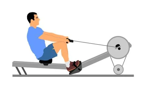 Sport man doing Seated Cable Row in gym vector illustration. Ilustración de archivo