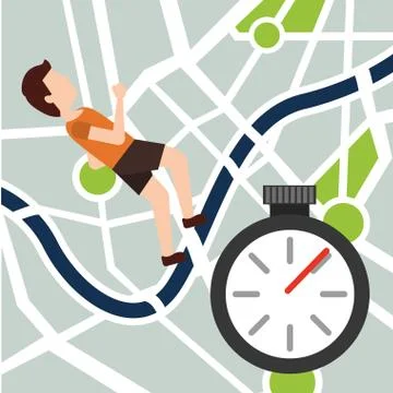 Sport man jogging navigation map route chronometer Stock Illustration