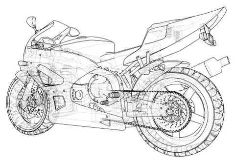 Sport motorcycle technical wire-frame. EPS10 format. Vector created of 3d Stock Illustration