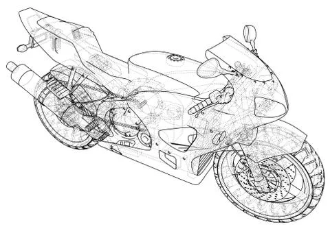 Sport motorcycle technical wire-frame. Vector illustration. Tracing illustration Stock Illustration