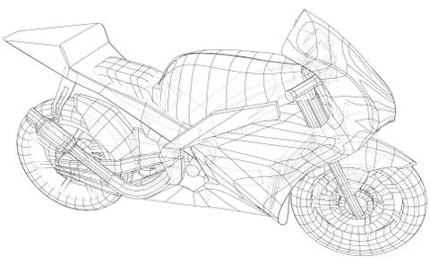 Sport motorcycle technical wire-frame. EPS10 format. Vector created of 3d Stock-Illustration