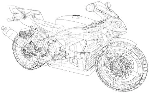 Sport motorcycle technical wire-frame. EPS10 format. Vector created of 3d Illustrazione stock