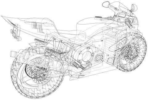 Sport motorcycle technical wire-frame. Vector illustration. Tracing illustration Illustrazione stock
