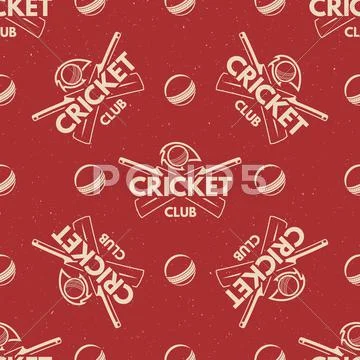 Sport Pattern. Cricket Retro Background. Seamless Of Accessories. Bat Ball