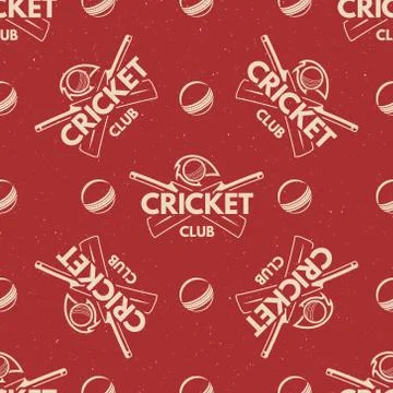 Sport pattern. Cricket retro background. Seamless of accessories. Bat ball Illustrazione stock