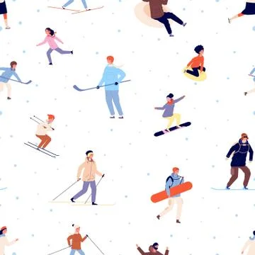 Sport pattern. Winter activity, snowboard ski skating adults and children Stock Illustration