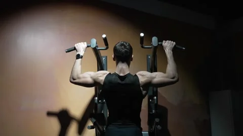 Sport pullup workout. Sport training. Man sportsman do pullup exercise. Muscular Stock Footage 319360375