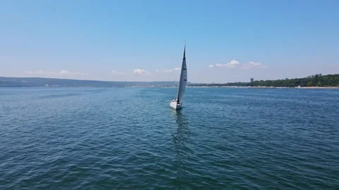 Sport Sail Boat Making a Sharp Turn on Sunny Summer Day Vacation Island Stock Footage 289568393