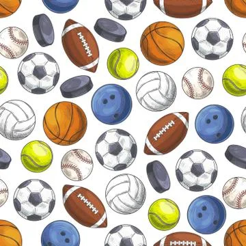 Sport seamless pattern with sketch game balls Stock Illustration