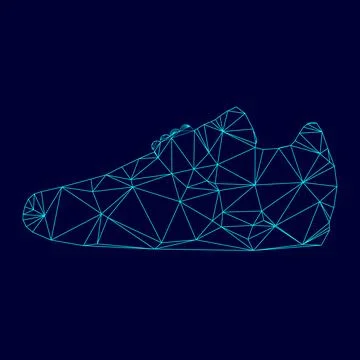 Sport shoes low poly triangulation triangulated polygonal electric cyan blue  Stock Illustration