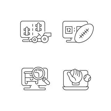 Sport simulators types linear icons set Illustrazione stock