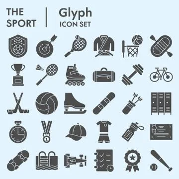 Sport solid icon set, Summer and winter activity vector collection, sketches Stock Illustration