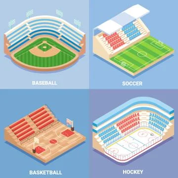 Sport stadium vector flat isometric icon set Illustrazione stock