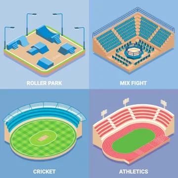 Sport stadium vector flat isometric icon set Stock Illustration