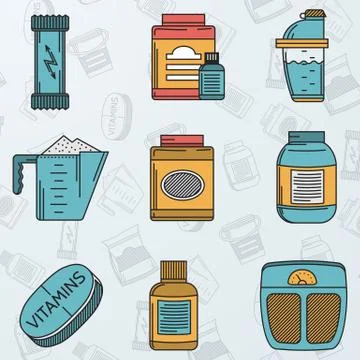 Sport supplements flat icons vector collection Illustrazione stock